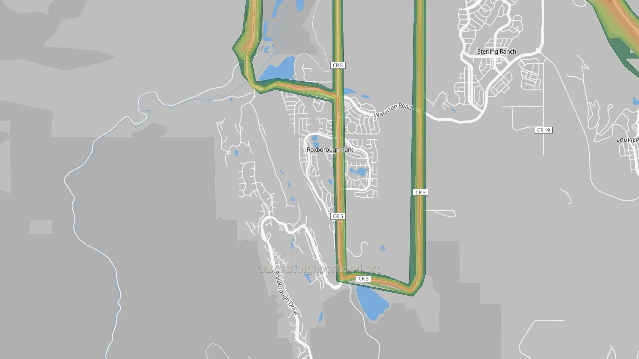 Roxborough Park, CO Map of Noise Levels in Roxborough Park