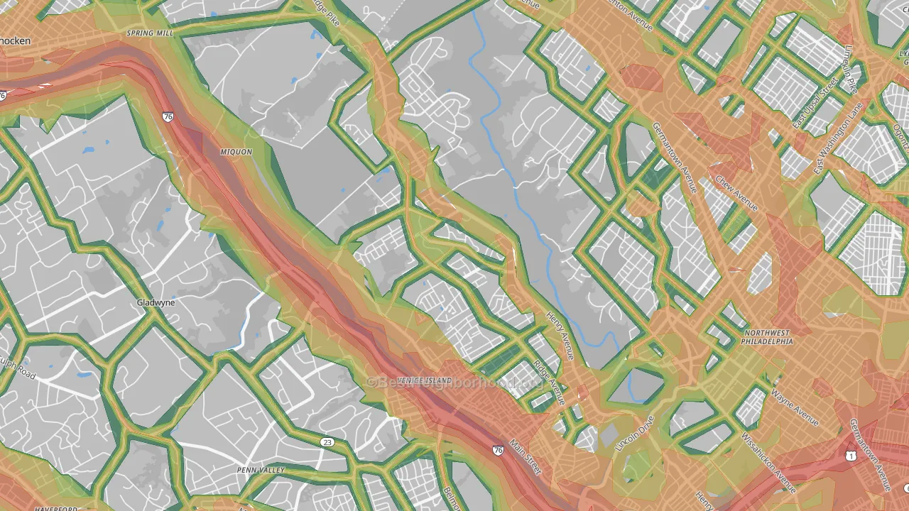 Roxborough, Philadelphia, PA Map of Noise Levels in Roxborough