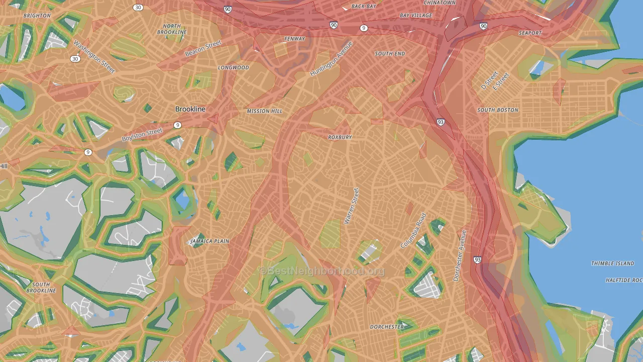 Roxbury, Boston, MA Map of Noise Levels in Roxbury