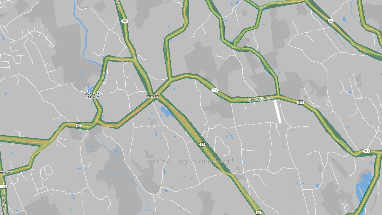 Roxbury, CT Map of Noise Levels in Roxbury