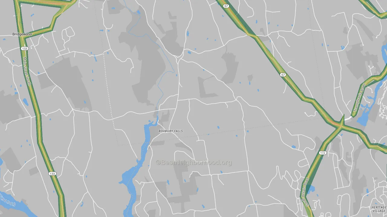 Roxbury Falls, CT Map of Noise Levels in Roxbury Falls