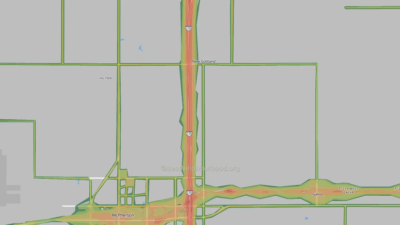 Roxbury, KS Map of Noise Levels in Roxbury