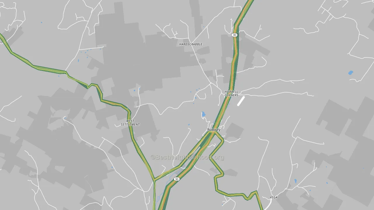 Roxbury, NY Map of Noise Levels in Roxbury