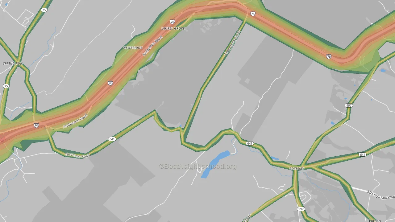 Roxbury, PA Map of Noise Levels in Roxbury