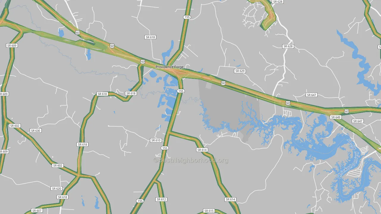 Roxbury, VA Map of Noise Levels in Roxbury