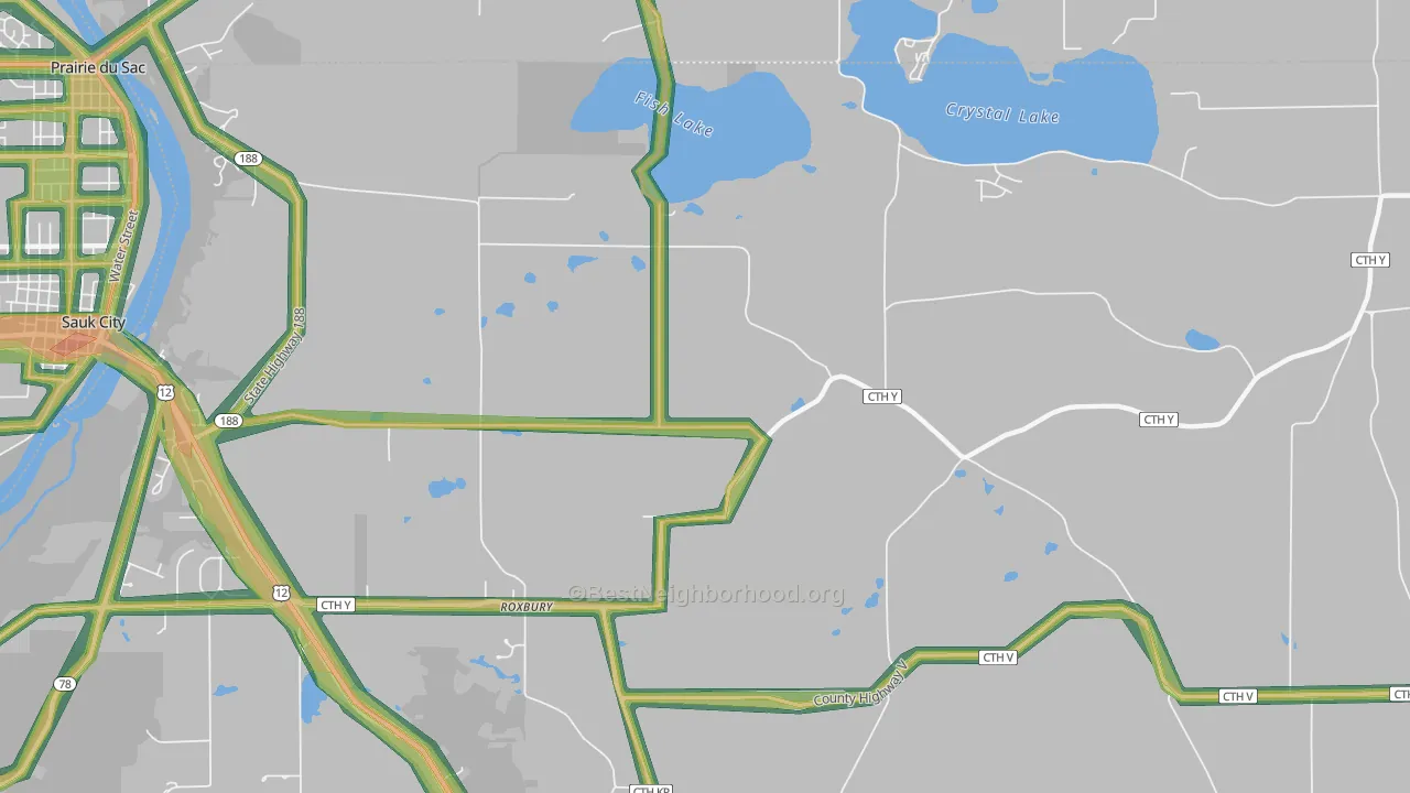 Roxbury, WI Map of Noise Levels in Roxbury