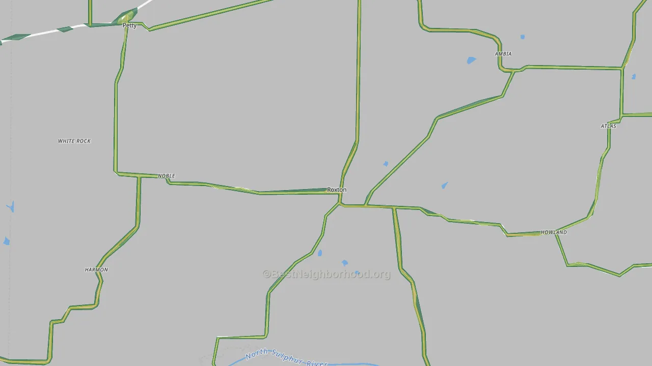 Roxton, TX Map of Noise Levels in Roxton