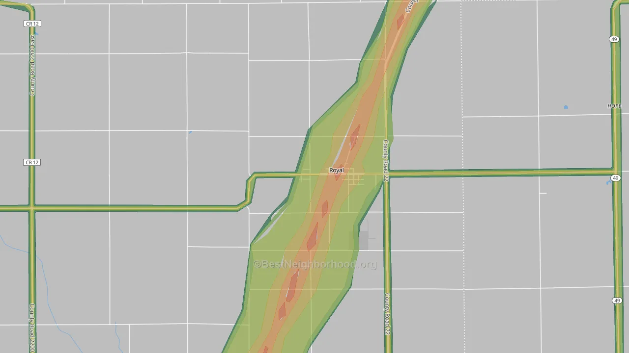 Royal, IL Map of Noise Levels in Royal