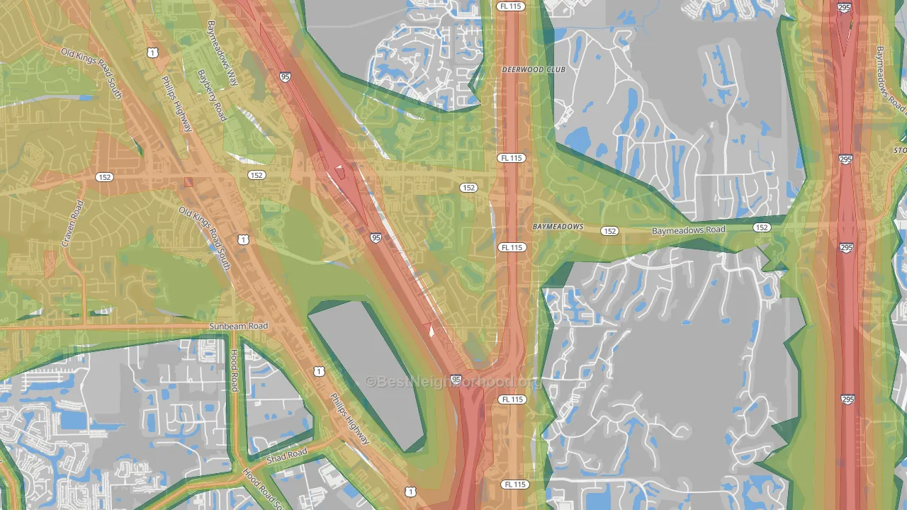 Royal Lakes, Jacksonville, FL Map of Noise Levels in Royal Lakes