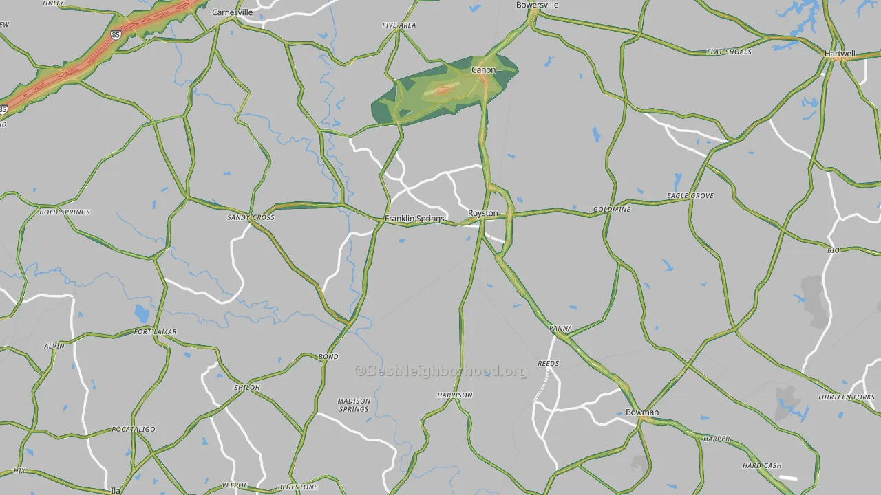 Royston, GA Map of Noise Levels in Royston