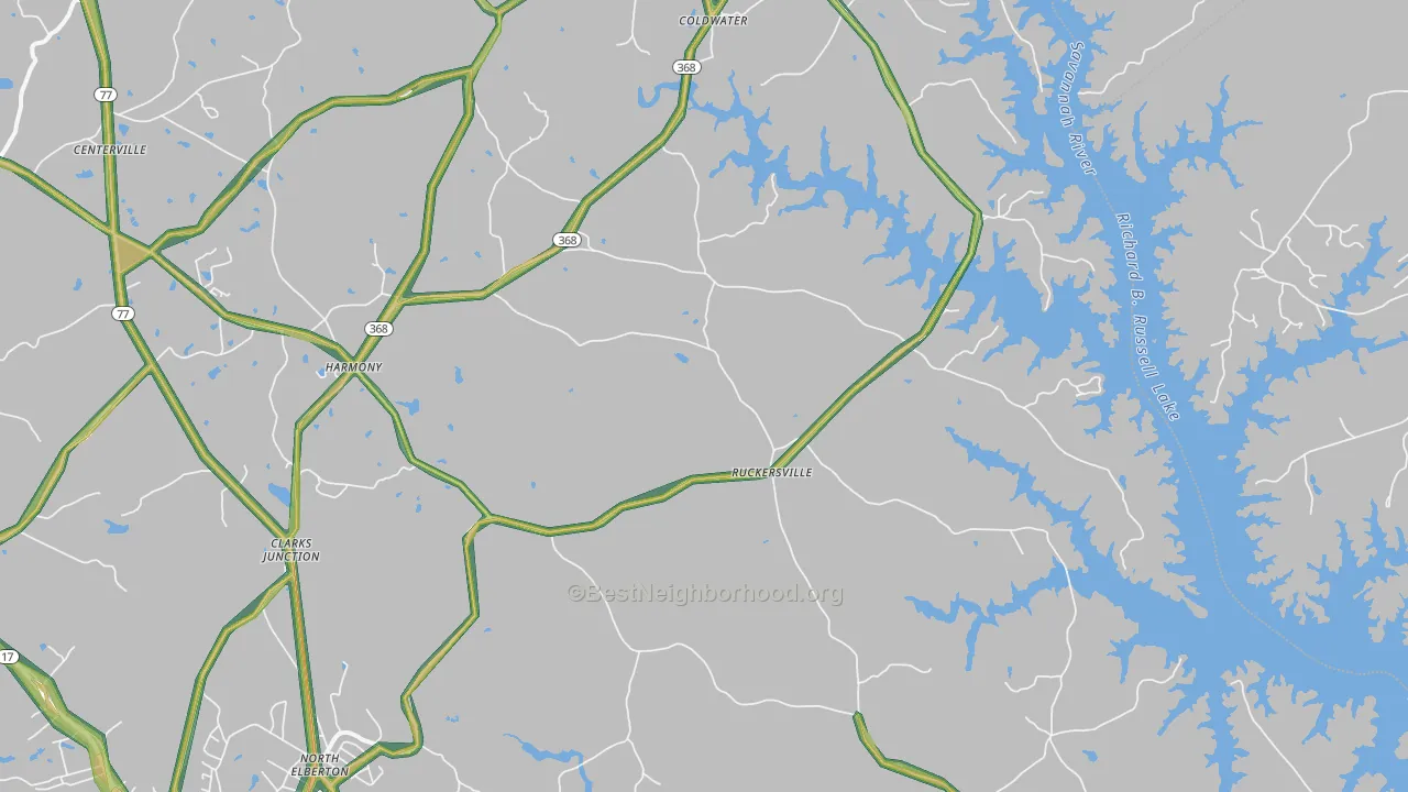 Ruckersville, GA Map of Noise Levels in Ruckersville