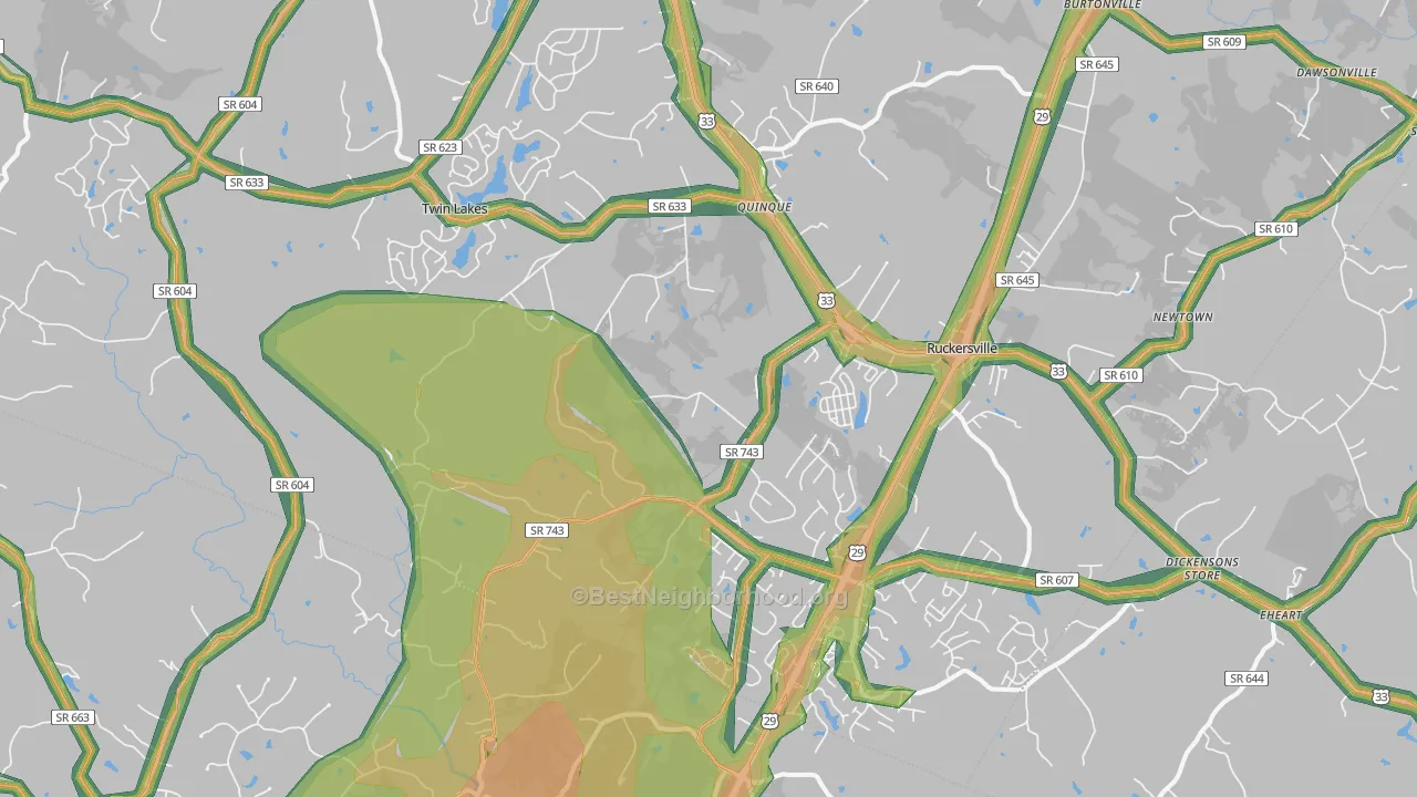 Ruckersville, VA Map of Noise Levels in Ruckersville