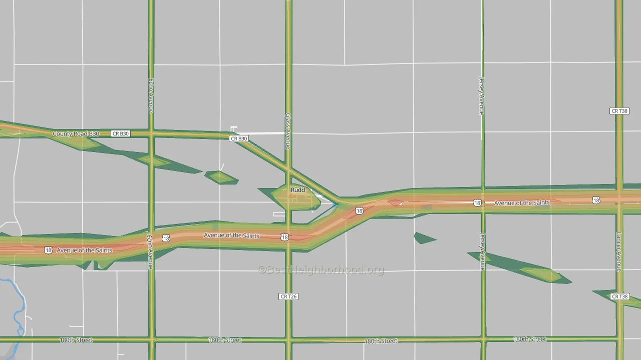 Rudd, IA Map of Noise Levels in Rudd