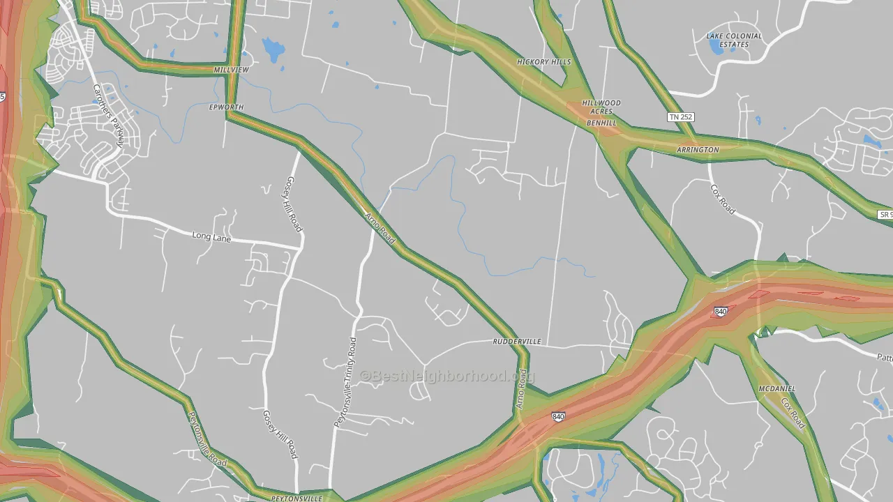 Rudderville, TN Map of Noise Levels in Rudderville