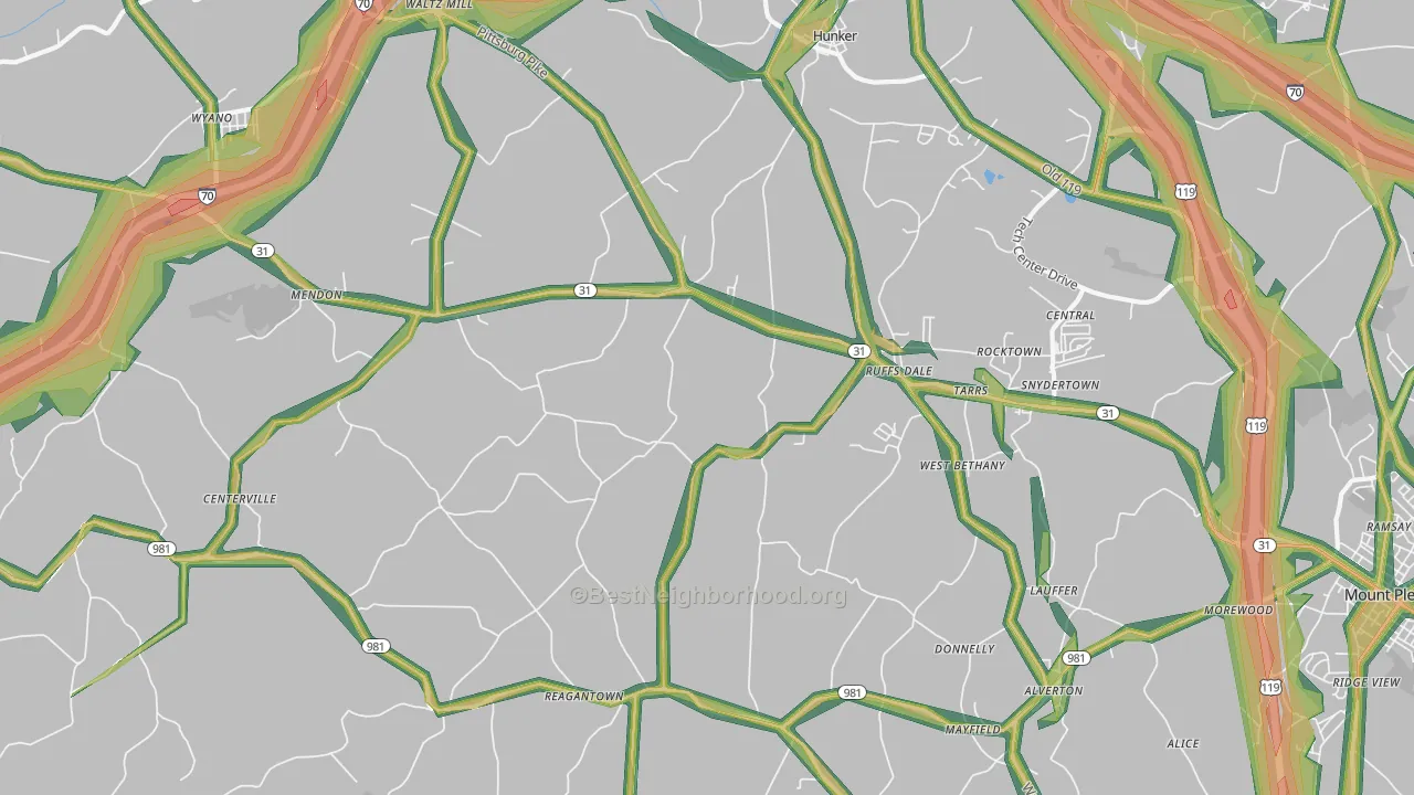 Ruffsdale, PA Map of Noise Levels in Ruffsdale