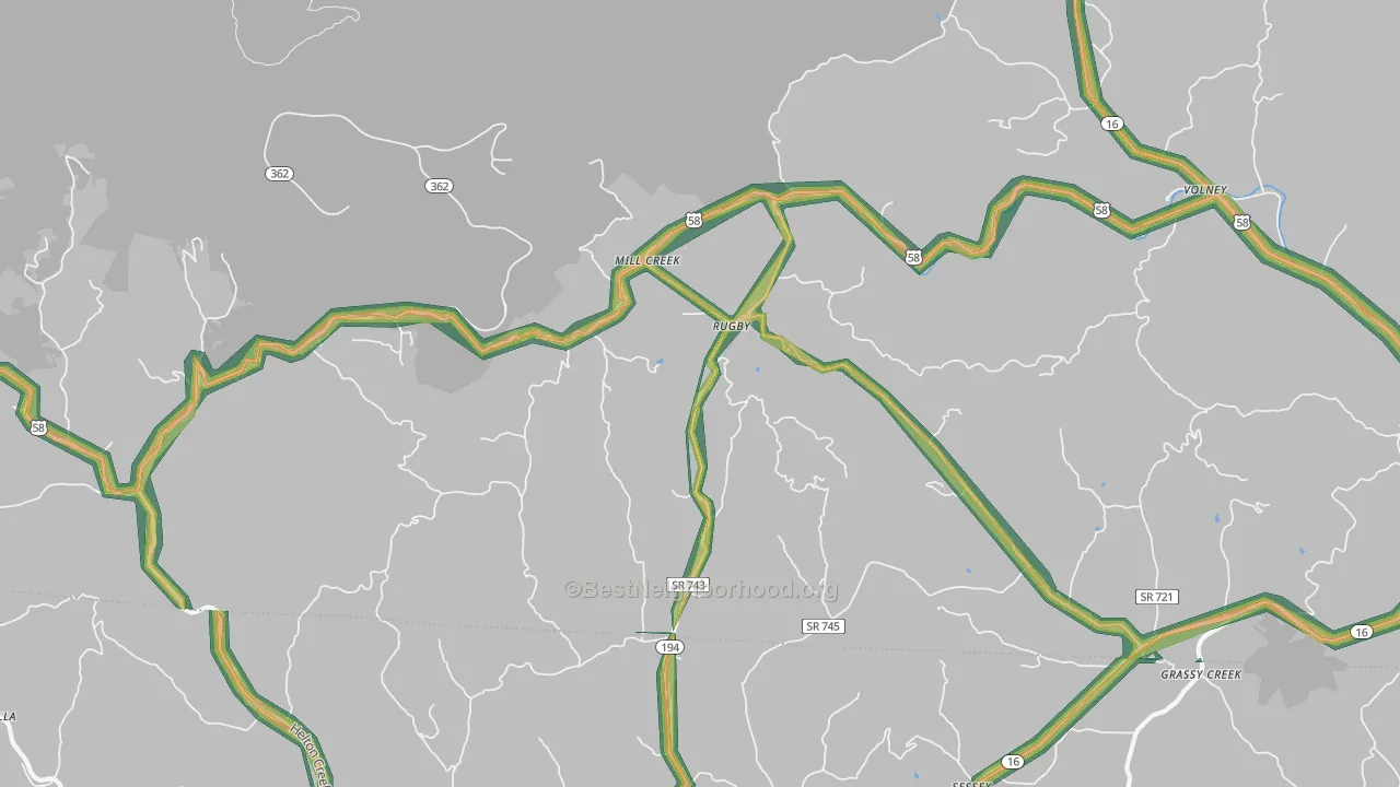 Rugby, VA Map of Noise Levels in Rugby