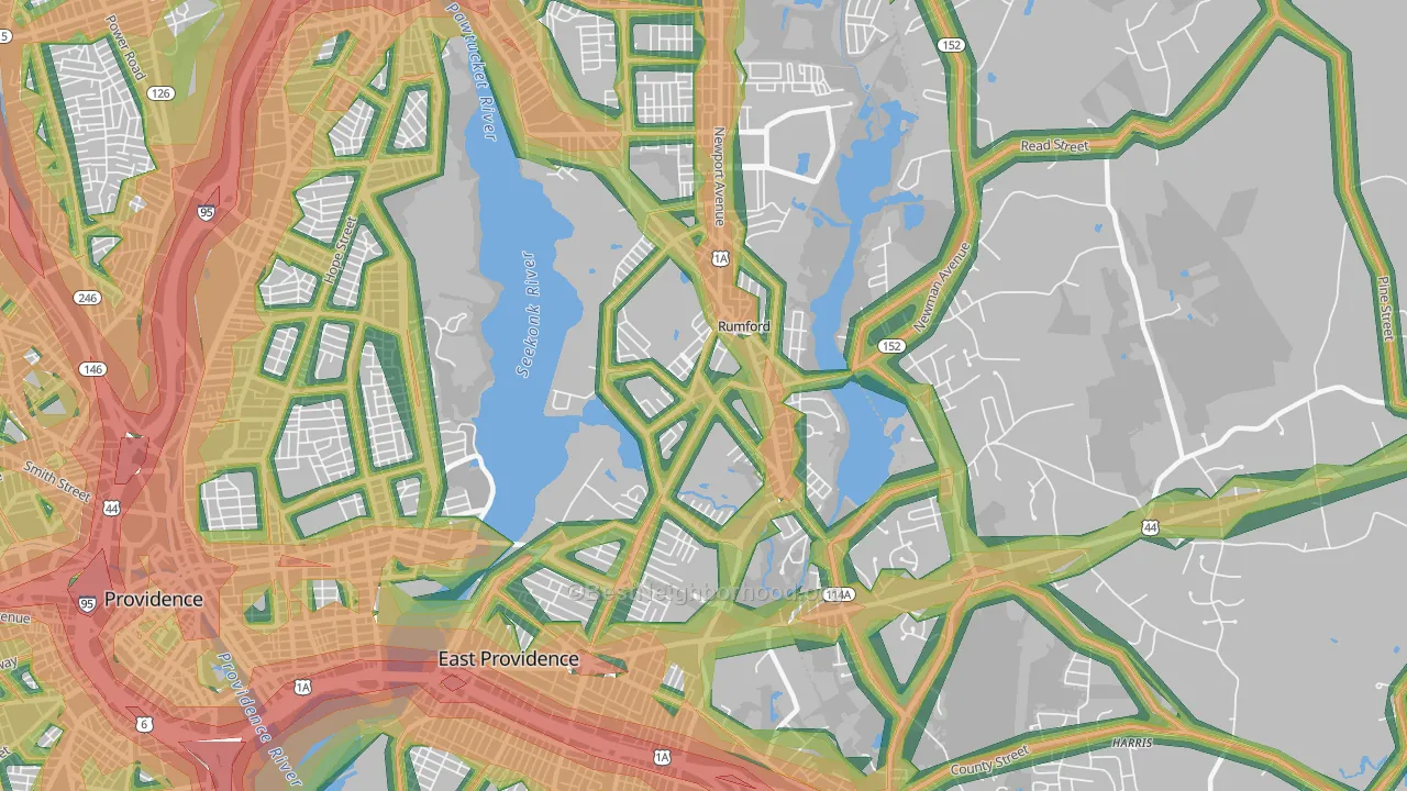 Rumford, RI Map of Noise Levels in Rumford