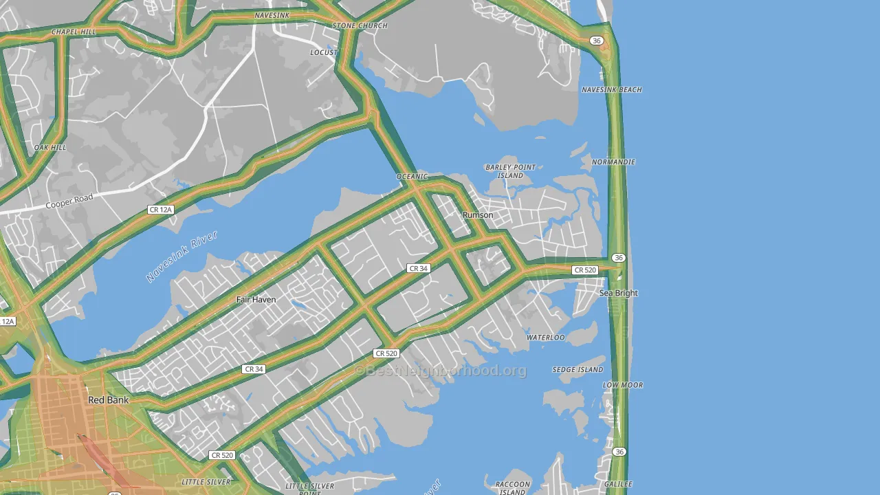 Rumson, NJ Map of Noise Levels in Rumson
