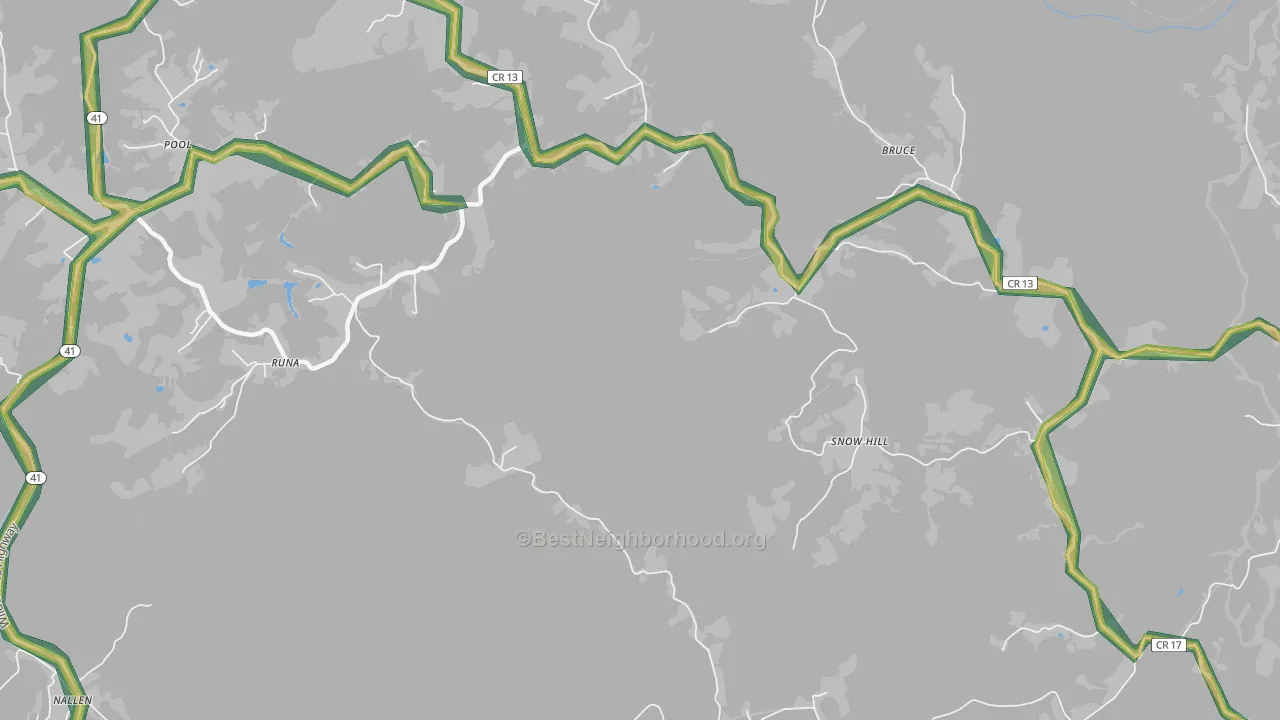 Runa, WV Map of Noise Levels in Runa