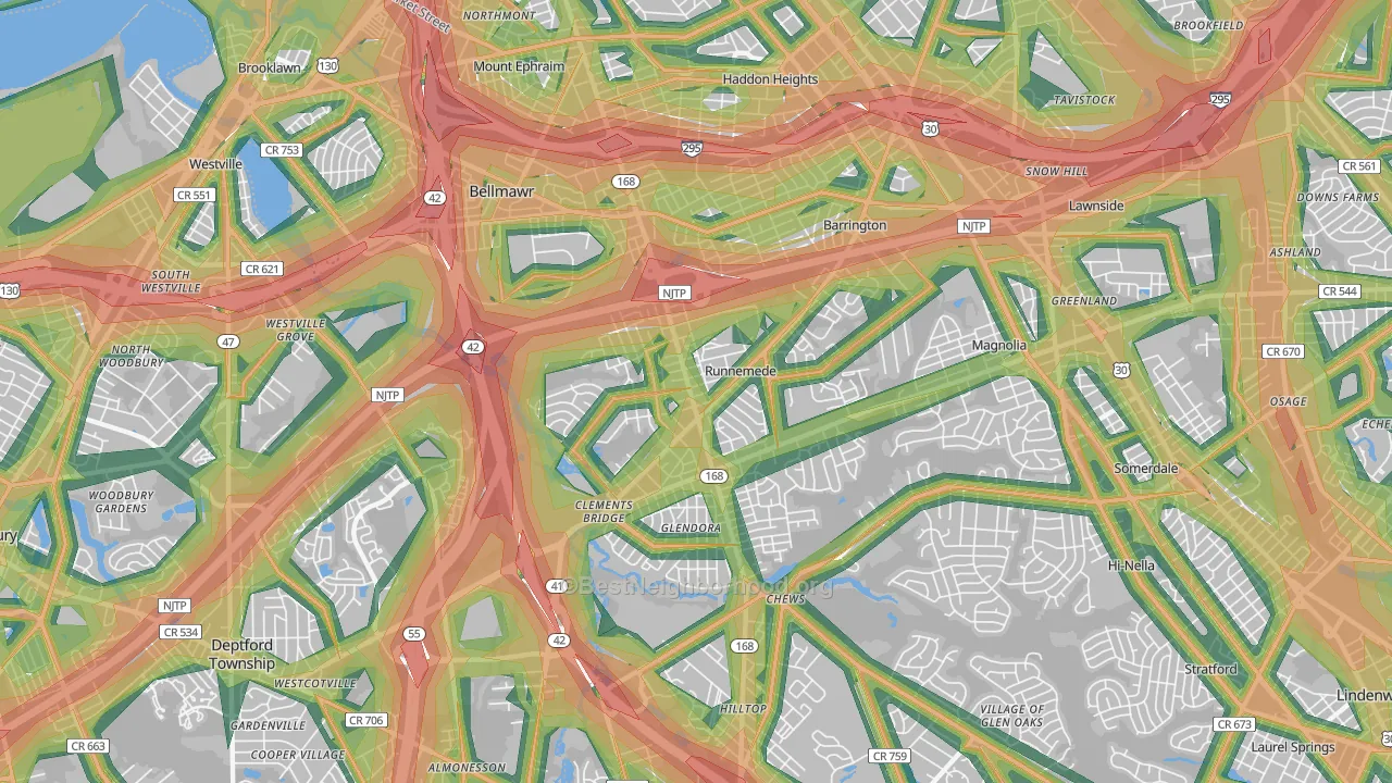 Runnemede, NJ Map of Noise Levels in Runnemede
