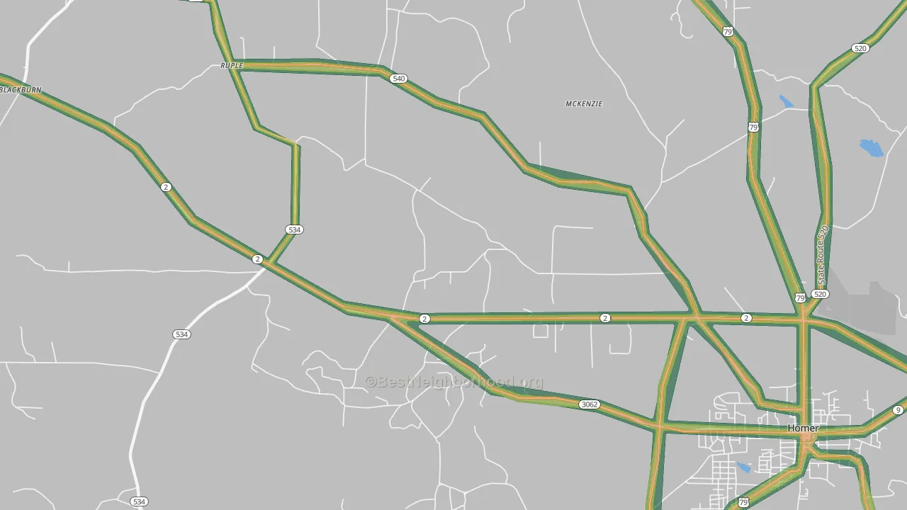 Ruple, LA Map of Noise Levels in Ruple