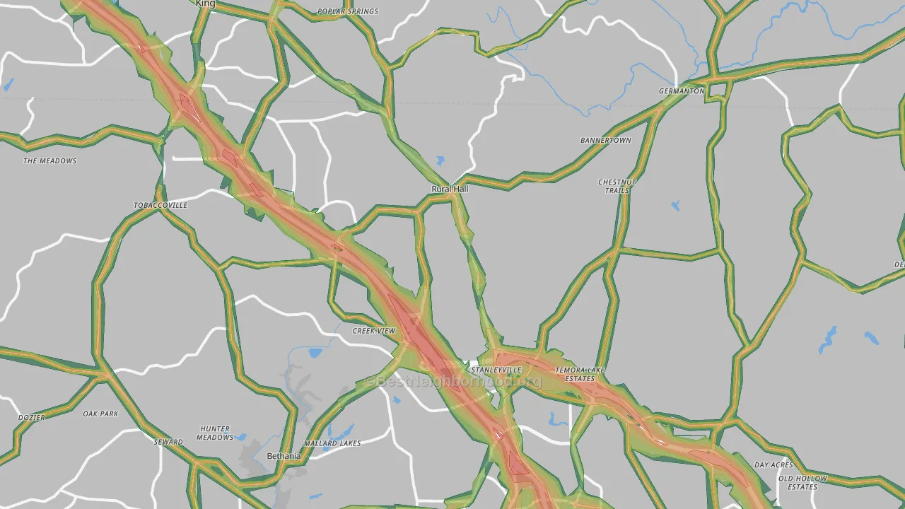 Rural Hall, NC Map of Noise Levels in Rural Hall