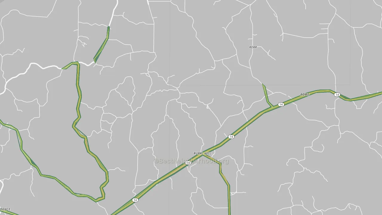Rural Hill, MS Map of Noise Levels in Rural Hill