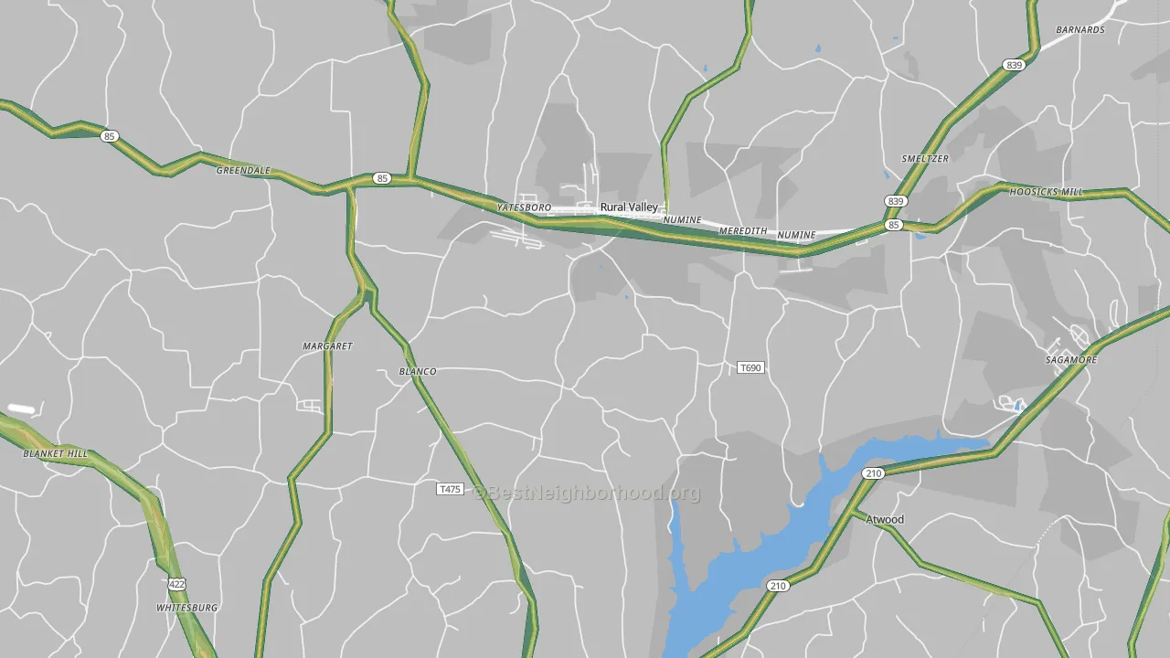 Rural Valley, PA Map of Noise Levels in Rural Valley