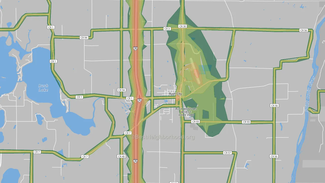 Rush City, MN Map of Noise Levels in Rush City