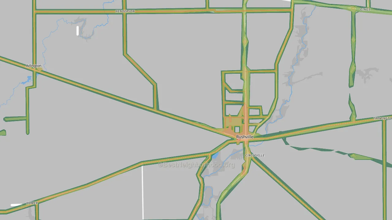 Rush County, IN Map of Noise Levels in Rush County