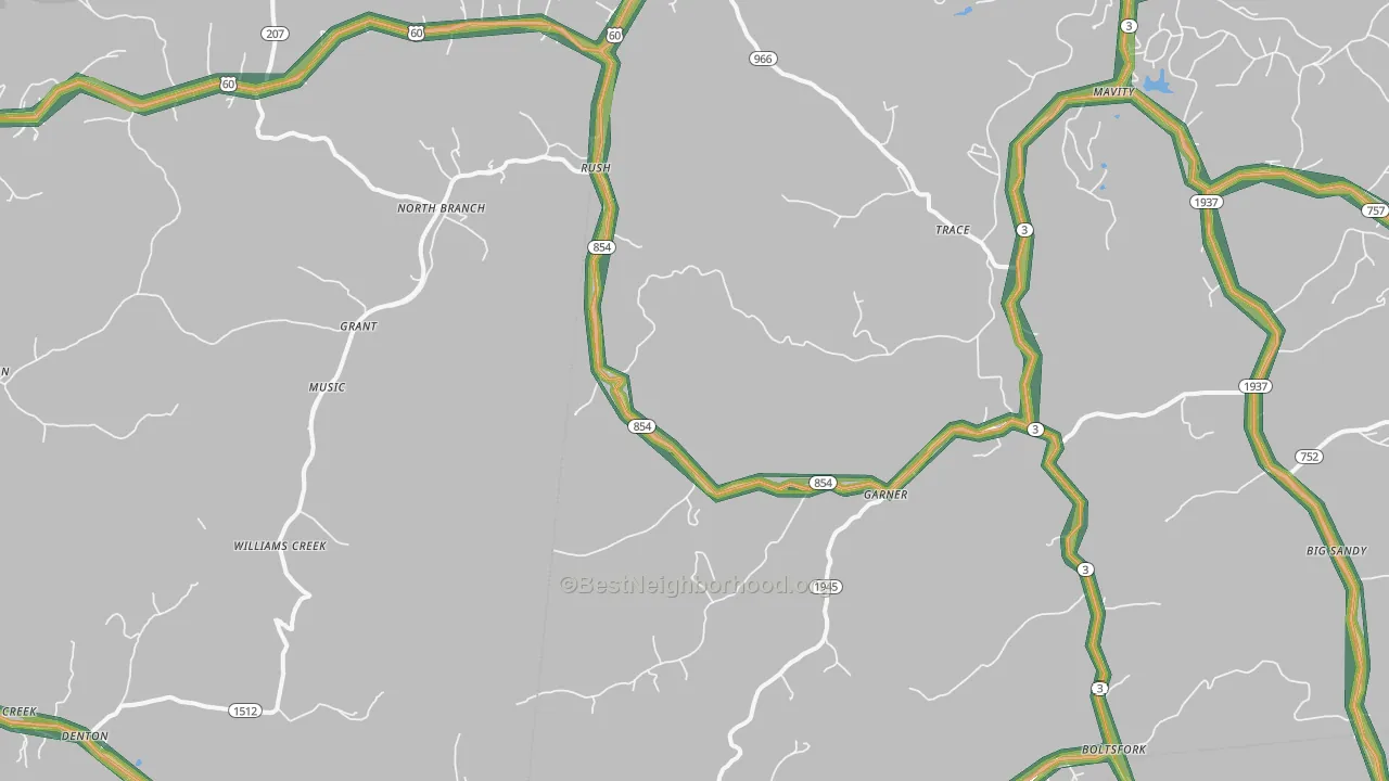 Rush, KY Map of Noise Levels in Rush