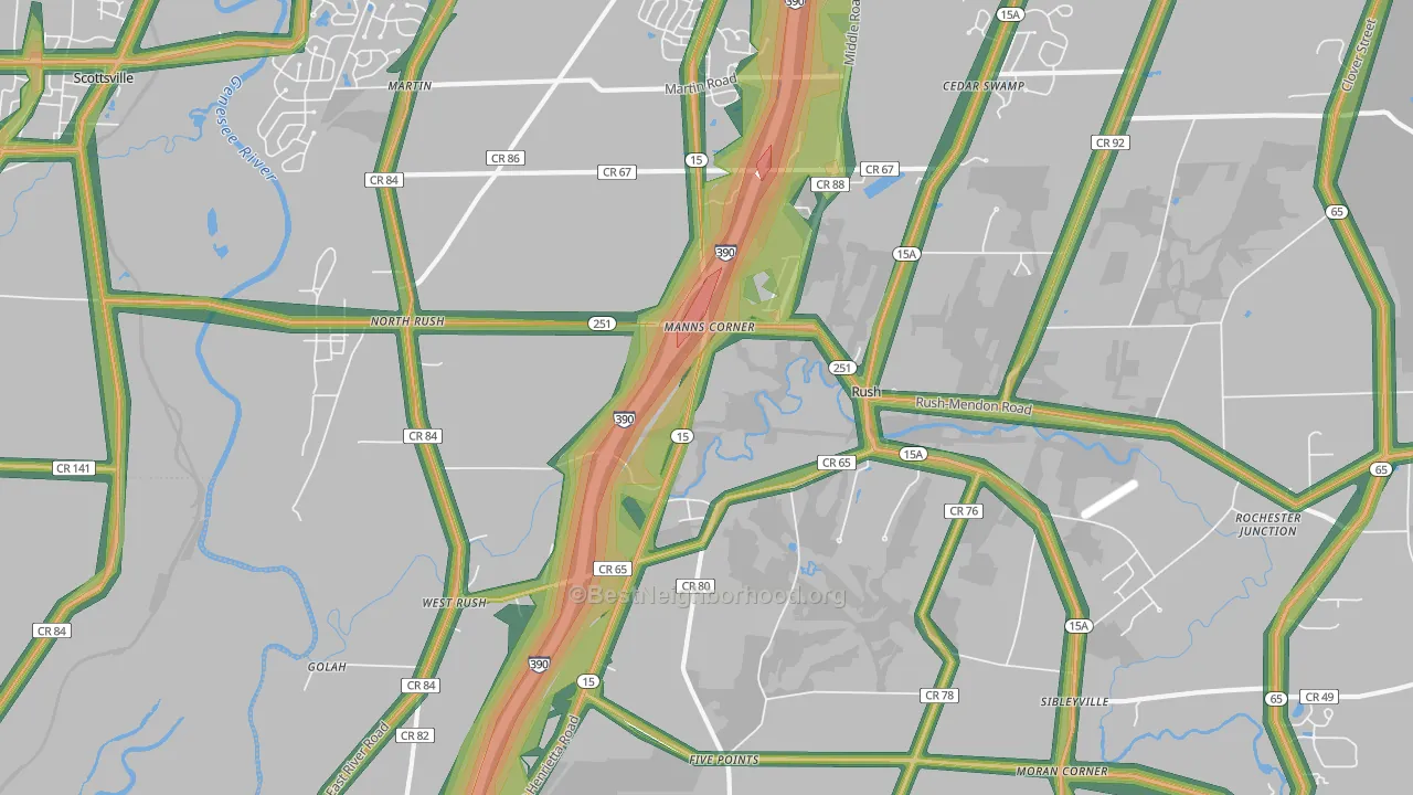 Rush, NY Map of Noise Levels in Rush