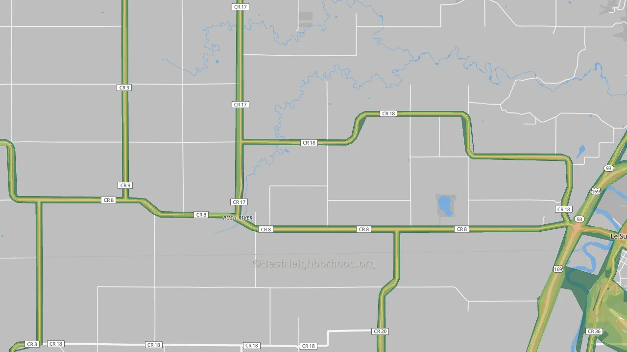 Rush River, MN Map of Noise Levels in Rush River