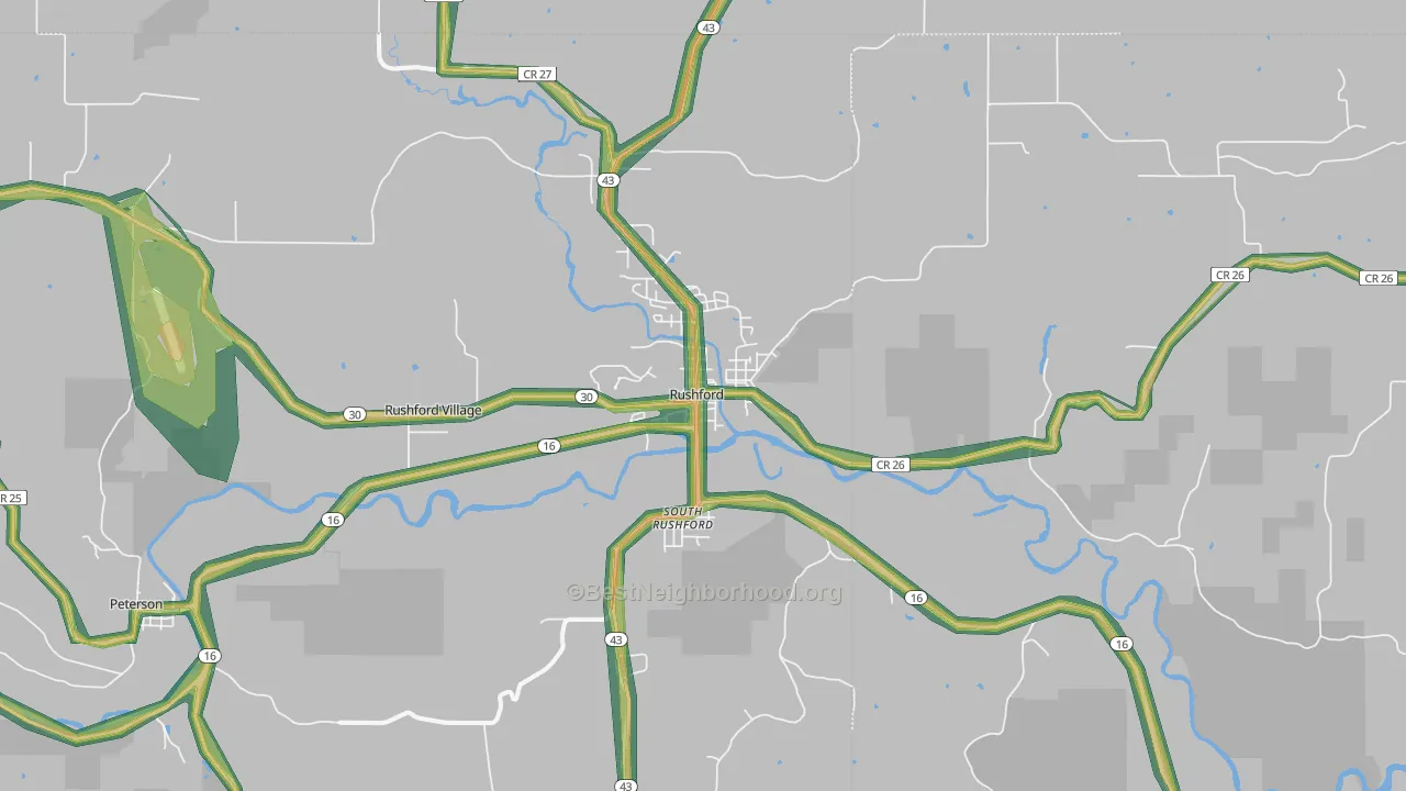 Rushford, MN Map of Noise Levels in Rushford
