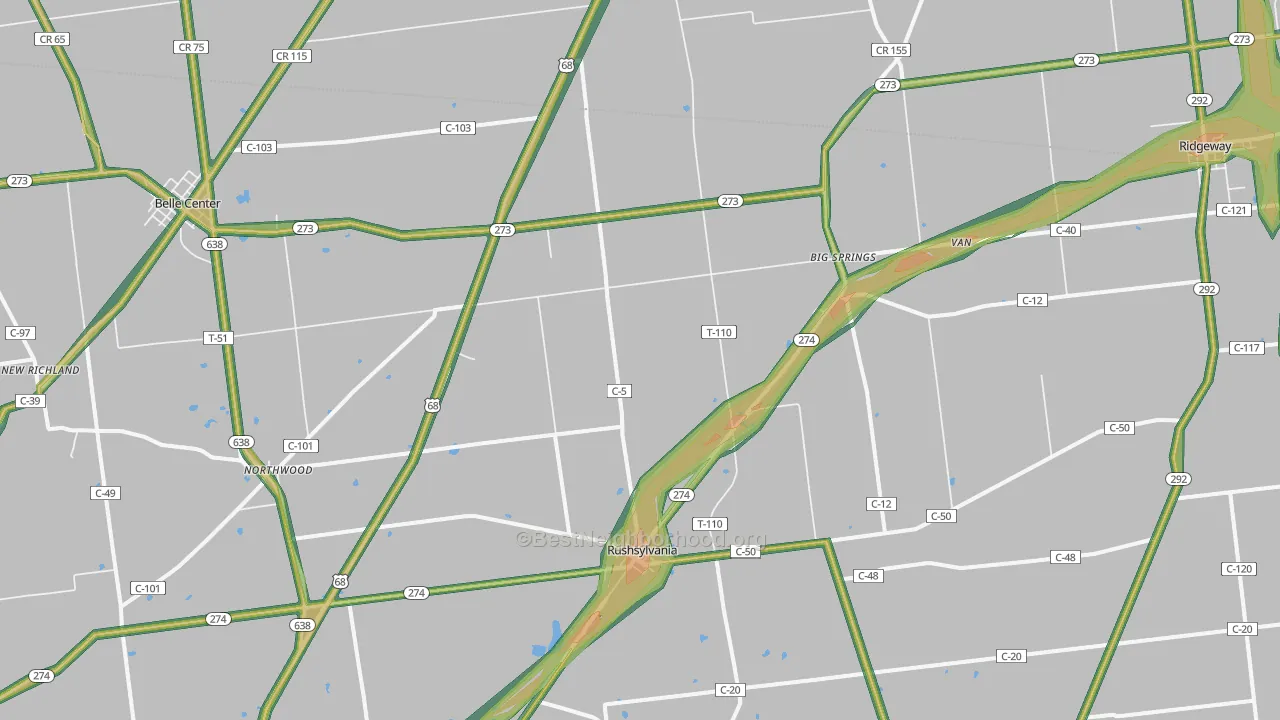 Rushsylvania, OH Map of Noise Levels in Rushsylvania