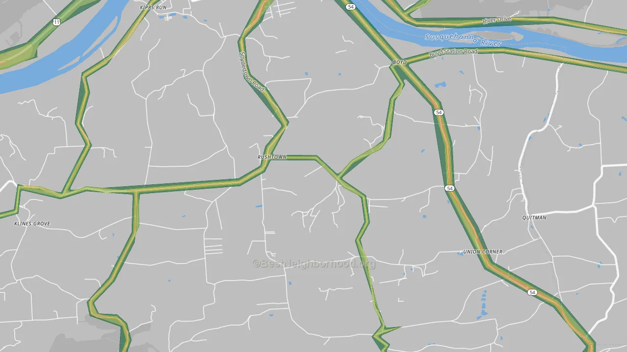Rushtown, PA Map of Noise Levels in Rushtown