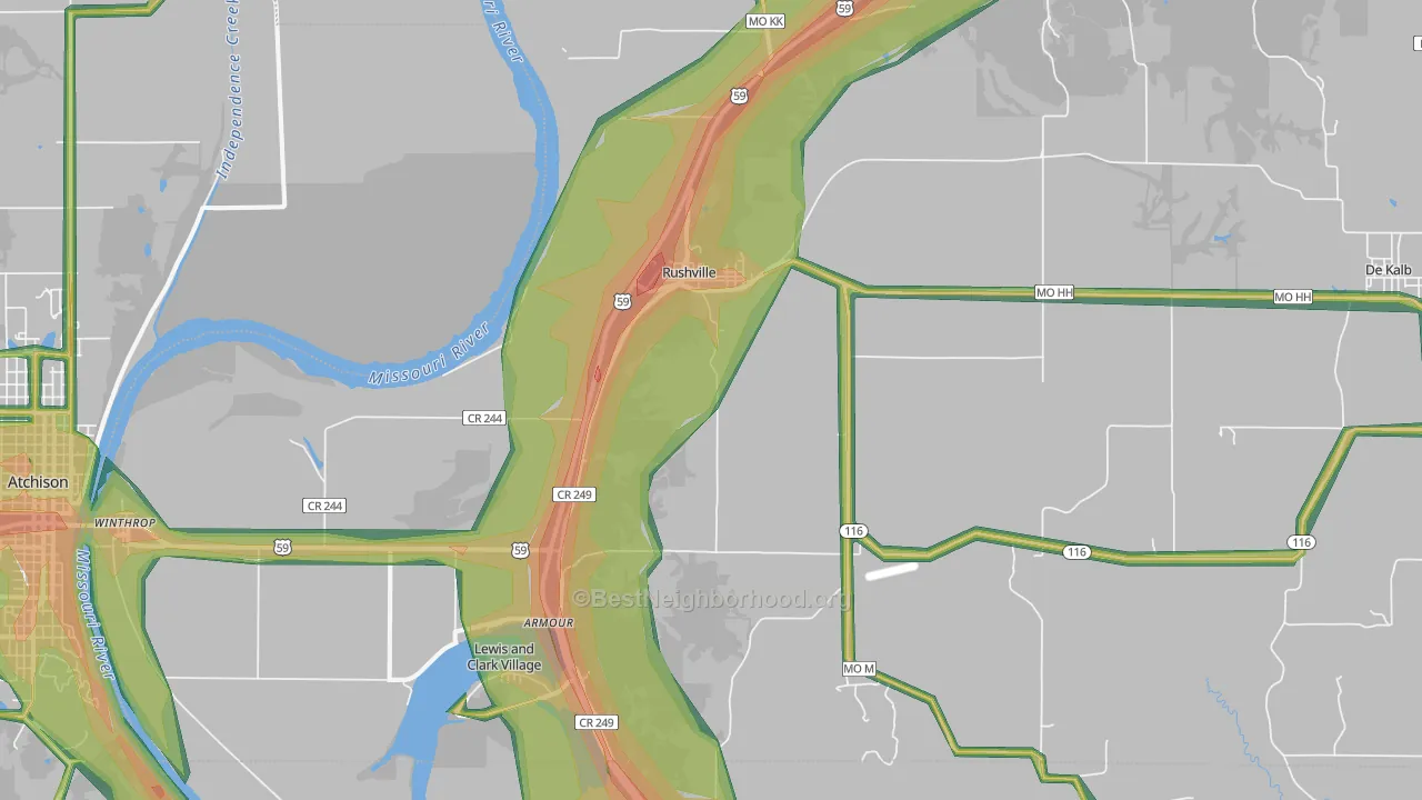 Rushville, MO Map of Noise Levels in Rushville
