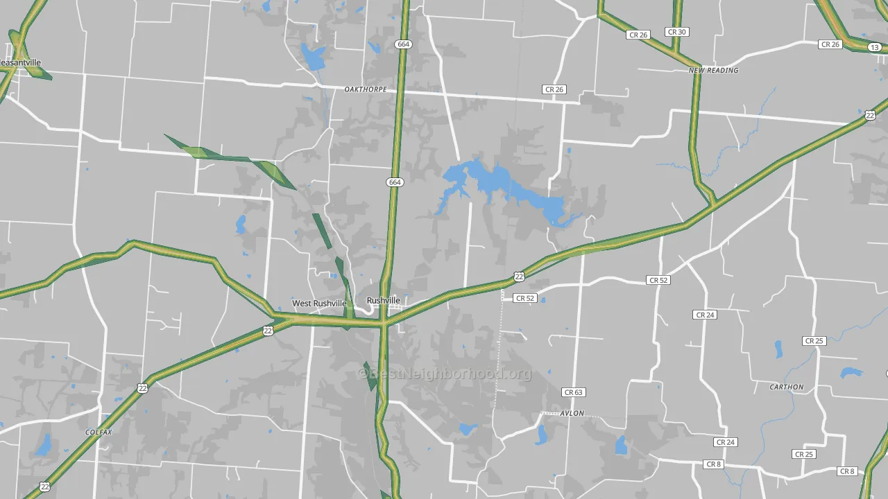Rushville, OH Map of Noise Levels in Rushville