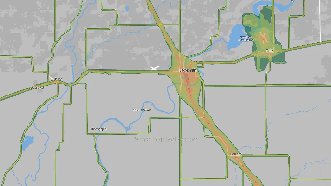 Rusk County, WI Map of Noise Levels in Rusk County