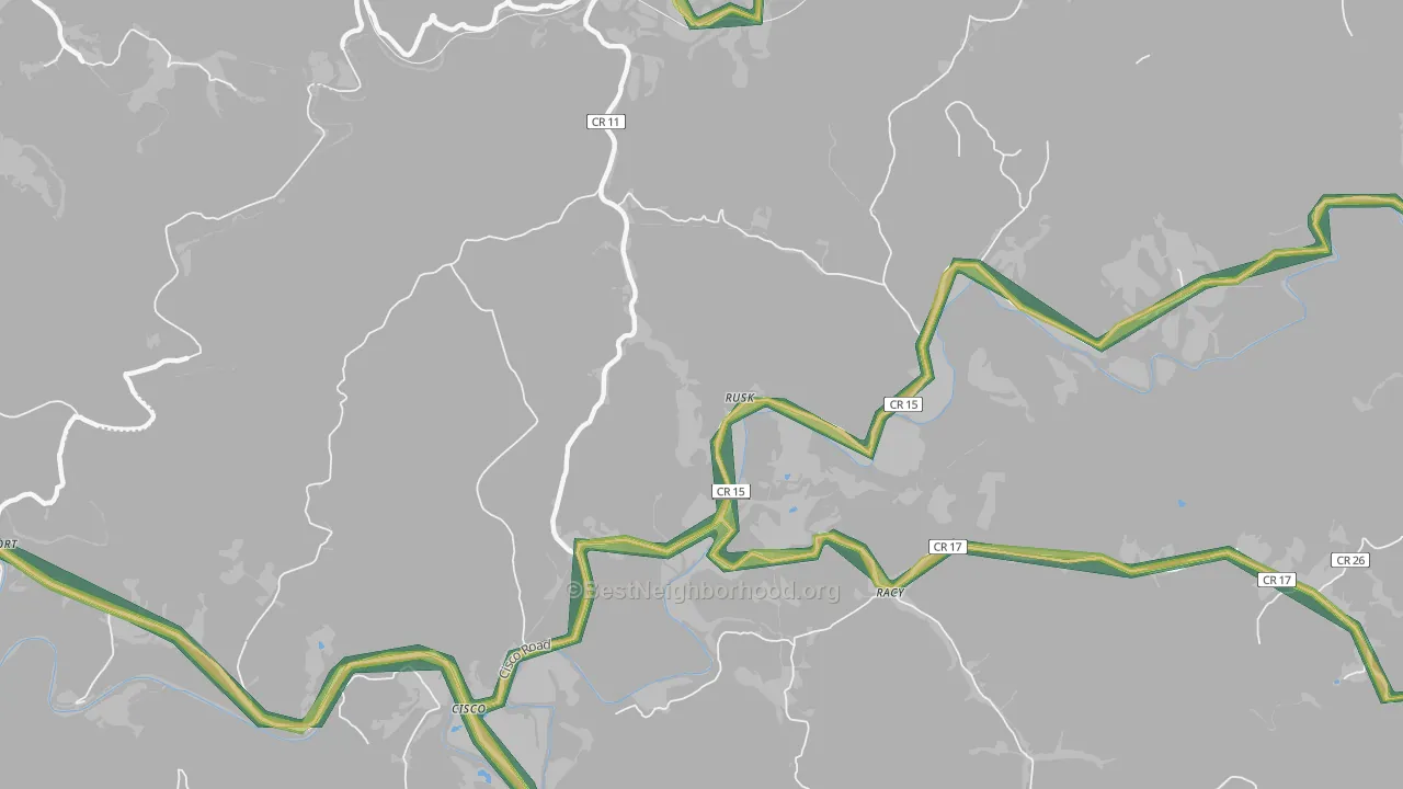 Rusk, WV Map of Noise Levels in Rusk