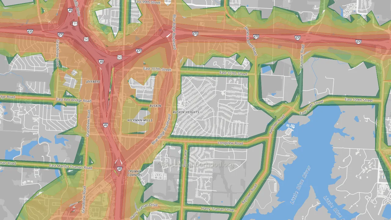 Ruskin Heights, Kansas City, MO Map of Noise Levels in Ruskin Heights