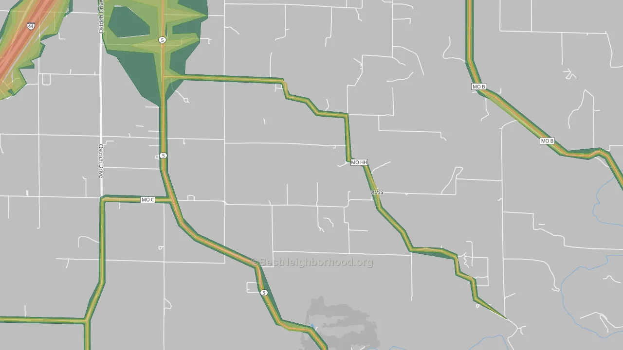 Russ, MO Map of Noise Levels in Russ