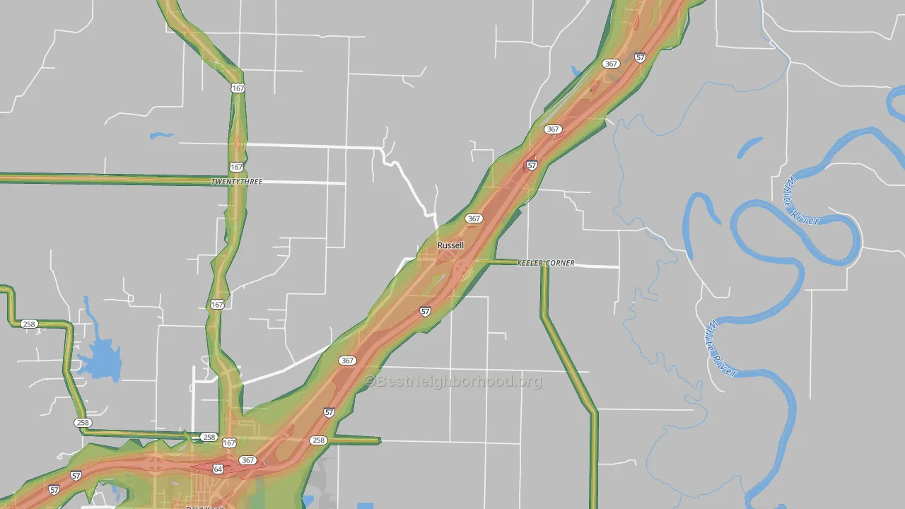 Russell, AR Map of Noise Levels in Russell