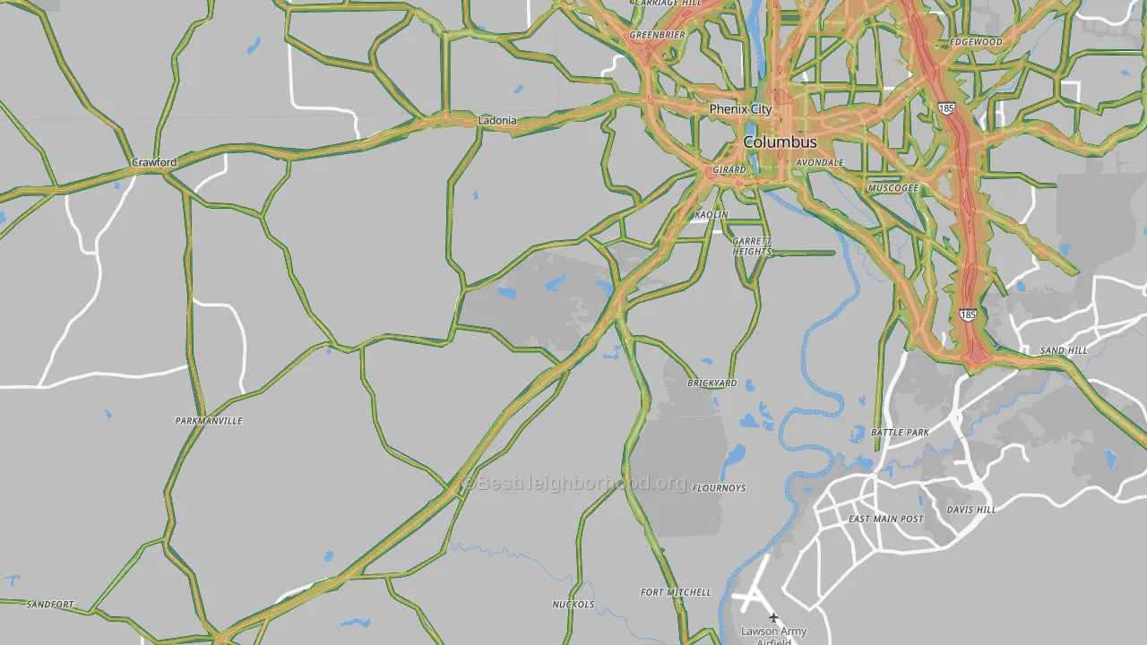 Russell County, AL Map of Noise Levels in Russell County