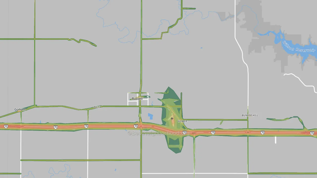 Russell County, KS Map of Noise Levels in Russell County