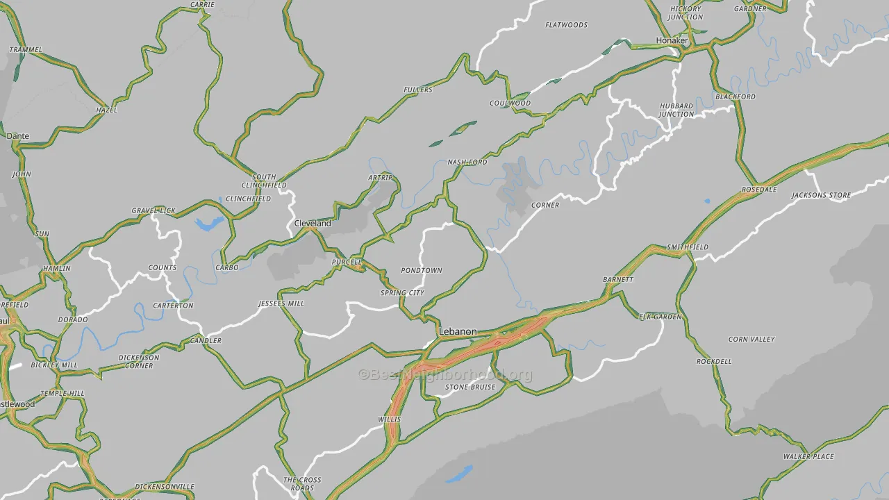 Russell County, VA Map of Noise Levels in Russell County