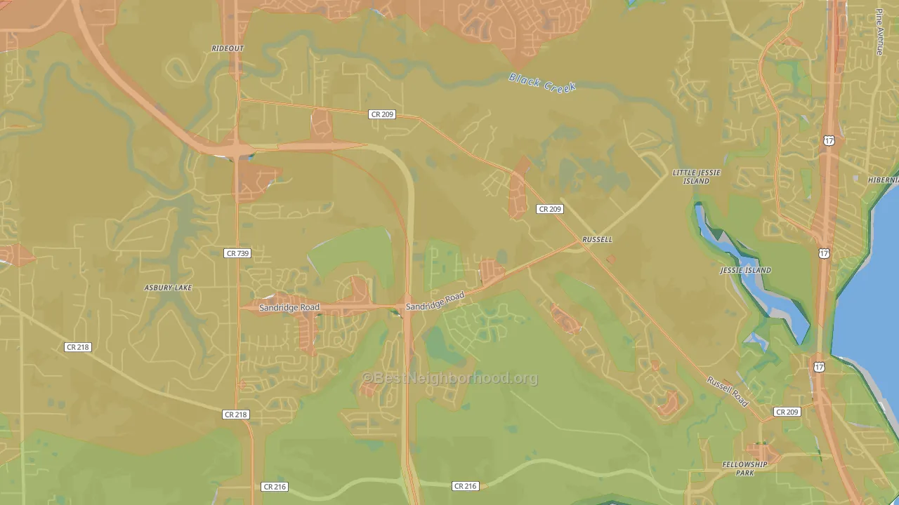 Russell, FL Map of Noise Levels in Russell