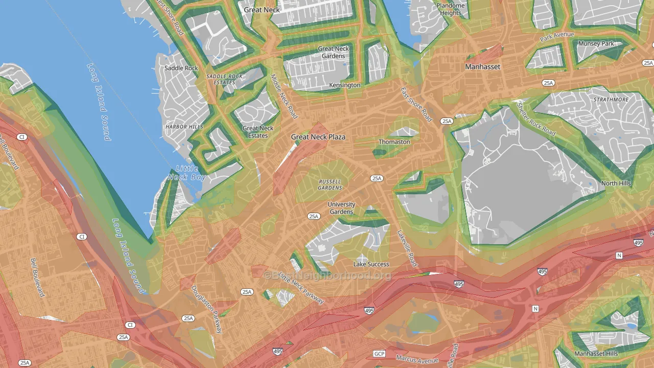 Russell Gardens, NY Map of Noise Levels in Russell Gardens