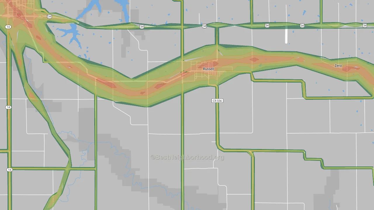 Russell, IA Map of Noise Levels in Russell