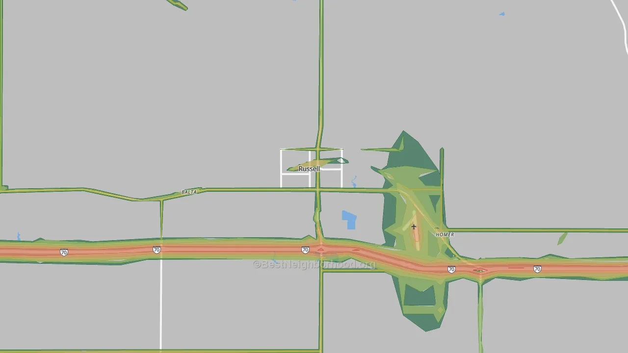 Russell, KS Map of Noise Levels in Russell